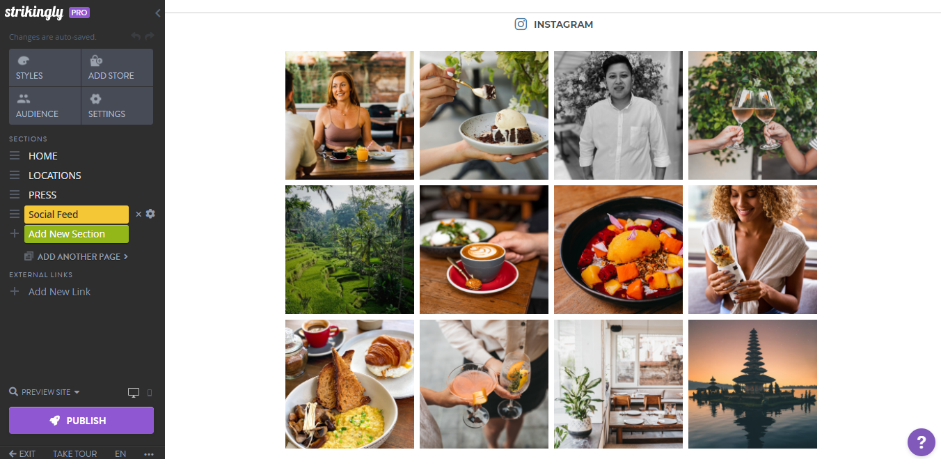 Strikingly editor with Instagram feed Strikingly editor with Instagram feed